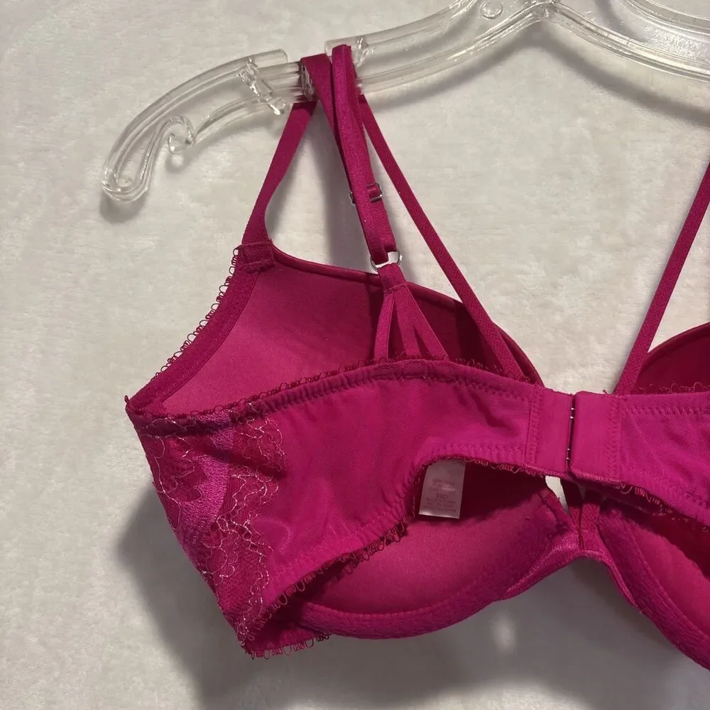 Victoria's Secret Bra Women's 34D Pink Very Sexy Push Up Lace Floral Underwire
